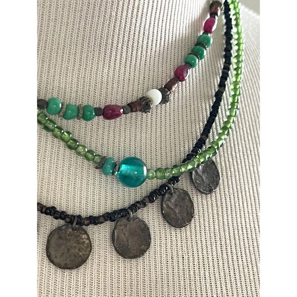 Vintage Bead Turquoise Boho 3 Strand Necklace Bohemian 16" - Picture 3 of 6